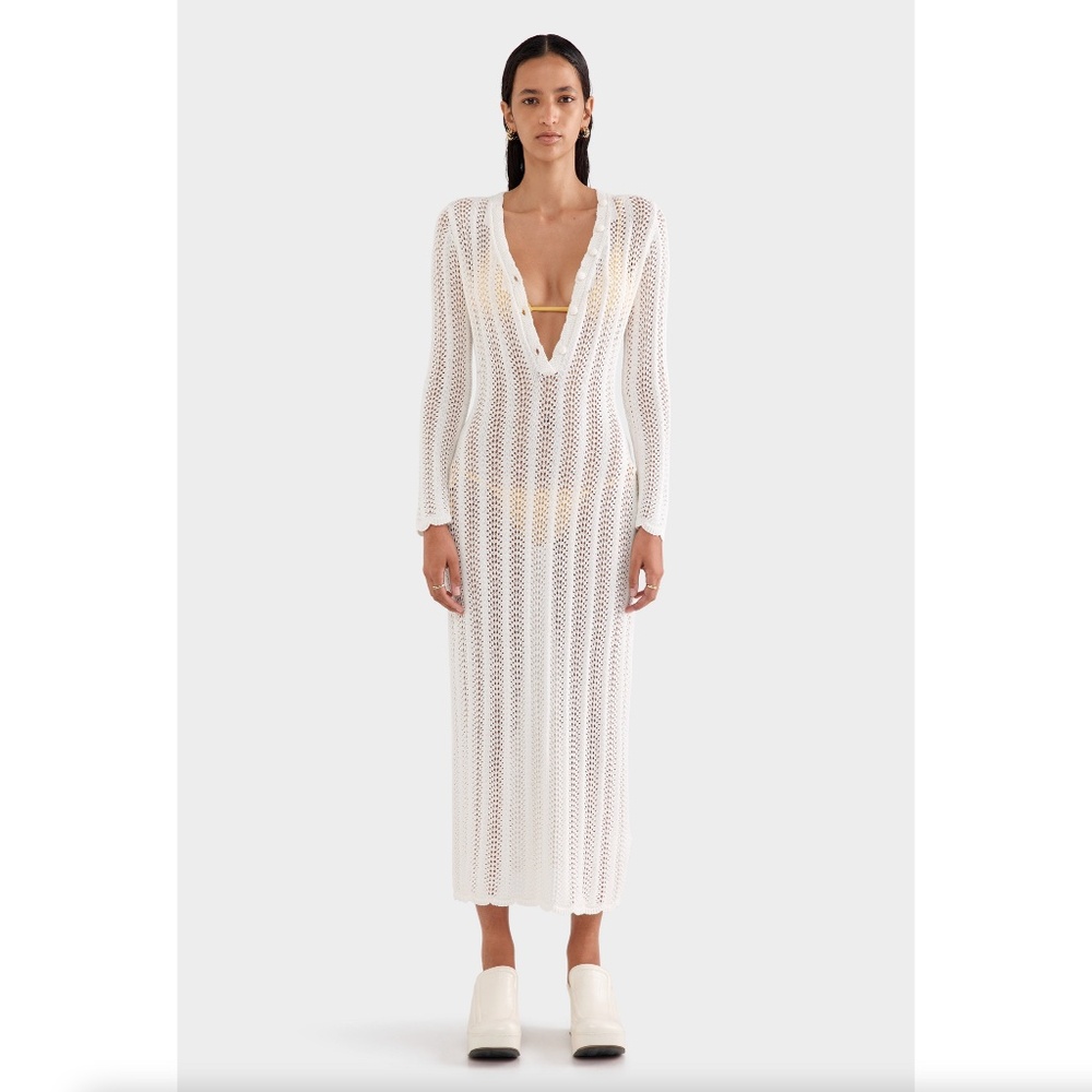 VENROY White Crochet Knit Maxi Dress $398 NWT Small